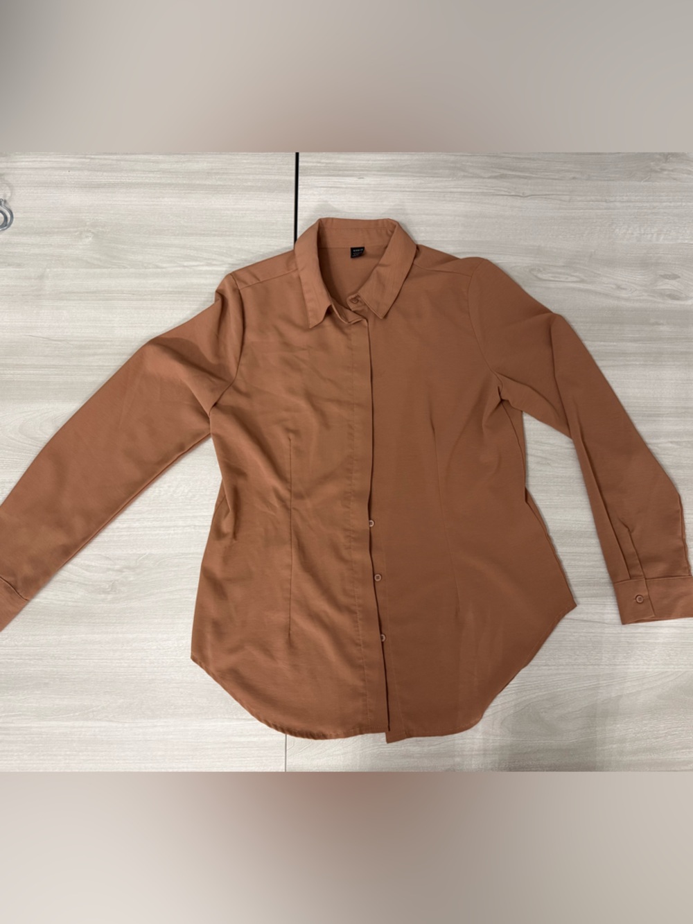 SHEIN Rust Brown Long-Sleeve Button Blouse